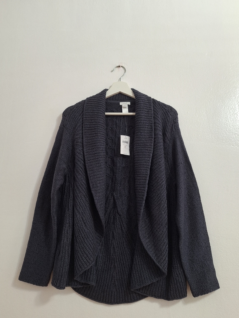 NWT J. Jill Charcoal Open-Front Shawl-Collar Cardigan